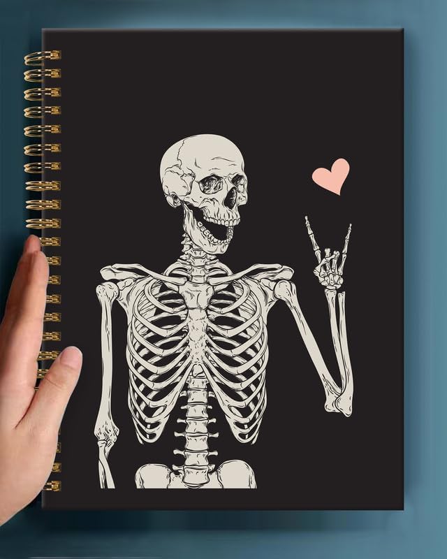 Spiral Journal Notebook,A5 Hardcover Lined Journals for Women Girl 6 x 8.3 in,120 Pages Thick Paper,Cute College Ruled Writing Notebook for Gifts Office Work School(Skull Heart)