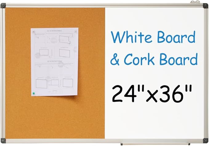 New PUTE White Board and Cork Board Combo - 36 x 24 Inches Large Dry Erase Whiteboard and Bulletin Board, Magnetic Wall Pin Display Board for Home, Classroom & Office, 24"x36" Cork