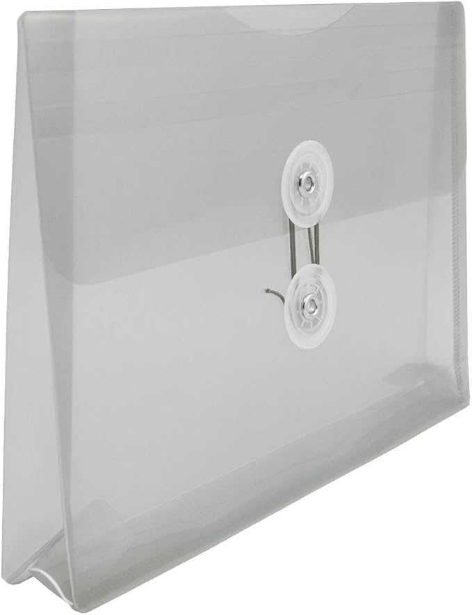 JAM PAPER Plastic Envelopes with Button & String Tie Closure - Index Size - 5 1/2 x 7 1/2 - Smoke Gray - 12/Pack