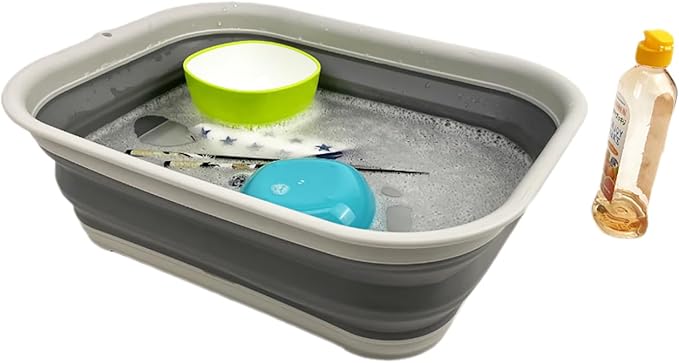 SAMMART 12L (3.17 Gallon) Collapsible Tub - Foldable Dish Tub - Portable Washing Basin - Space Saving Plastic Washtub (1, Grey/Dark Grey)