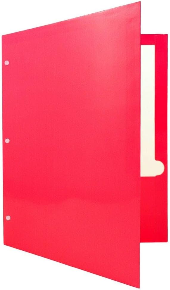 JAM PAPER Laminated Two Pocket Glossy 3 Hole Punch School Folders - Fuchsia Hot Pink - 3/Pack