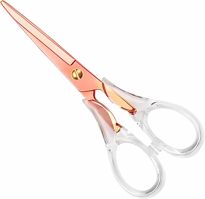 Gold Scissors, Stainless Steel Blade with Acrylic Handle, All Purpose Scissor for Office, School, Home, Fabric Shears, Tijeras (6.3" Rosegold)