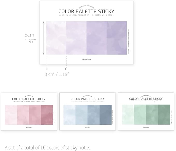 Monolike Color Palette Sticky Color Painting 400 A Set 4P - Self-Adhesive Memo Pad 30 Sheets