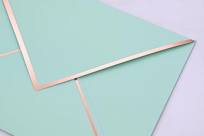 A7 Envelopes - V Flap Foil Border Luxury Mailing A7 Envelopes for 5" x 7" Cards - for Wedding, Invitations, Baby Shower, Graduation, Birthday, Bridal Shower - 5.25" x 7.25" (Seafoam Blue, 50 Pack)