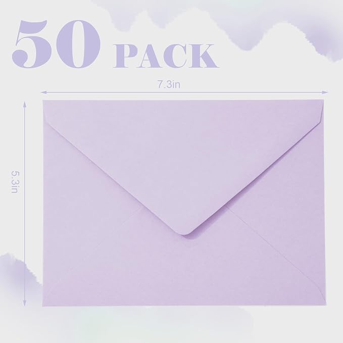 Whaline 50Pcs A7 Invitation Envelopes Set Purple Greeting Card Envelopes V-Flap Envelope Gift Card Sleeves for Mailing Sending Card, 7.3x5.3 Inch