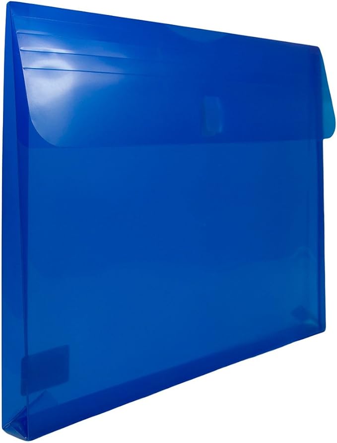 JAM PAPER Plastic Expansion Envelopes with Hook & Loop Closure - Letter Booklet - 9 3/4 x 13 with 1 Inch Expansion - Blue - 12/Pack
