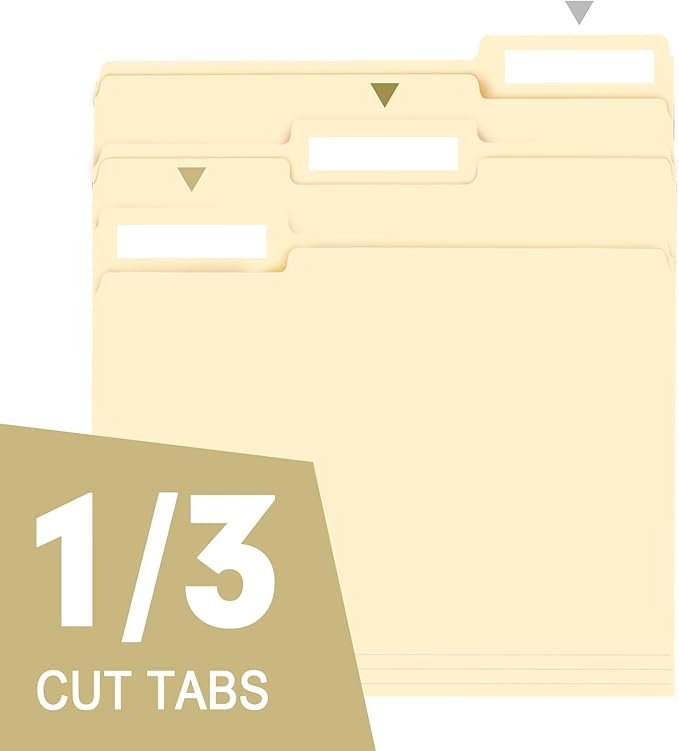 File Folder, RAZCC 150 Pack 1/3 Cut Tab File Folders Letter Size, Manila Folders, Folders with Tab, Great for Organizing and Easy File Storage