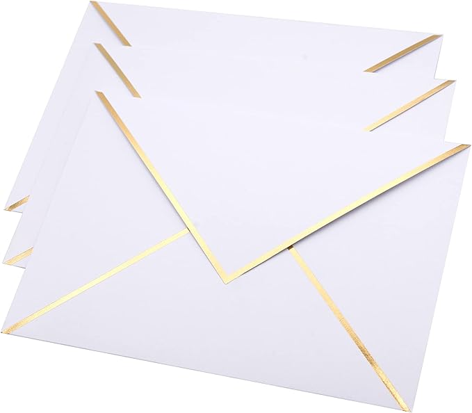 A7 Envelopes - V Flap Foil Border Luxury Mailing Envelopes for 5" x 7" Cards - for Wedding, Invitations, Baby Shower, Photos, Graduation, Birthday, Bridal Shower - 5.25" x 7.25" (White, 25 Pack)