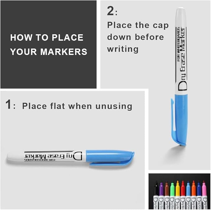 Volcanics Dry Erase Markers Low Odor Fine Whiteboard Markers Thin Box of 80, 10 Colors