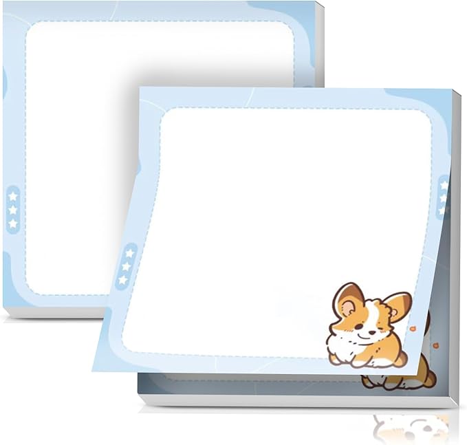 2 Pack Sticky Notes 3x3 Inches, Bright Cute Strong Sticking Power, Easy to Post for Home, Office, 80sheets/Pads, Cute Puppy