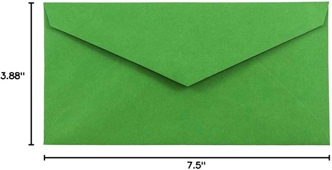 JAM PAPER Monarch Colored Envelopes - 3 7/8 x 7 1/2 - Green Recycled - Bulk 250/Box