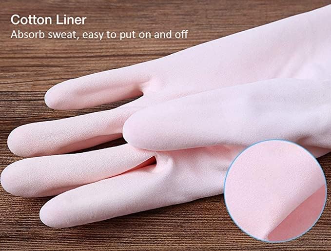 Alimat PluS 2 Pack Reusable Cleaning Gloves Latex Free, Dishwashing Gloves with Cotton Flock Liner and Embossed Palm, Waterproof Household Gloves for Laundry, Gardening（Small）