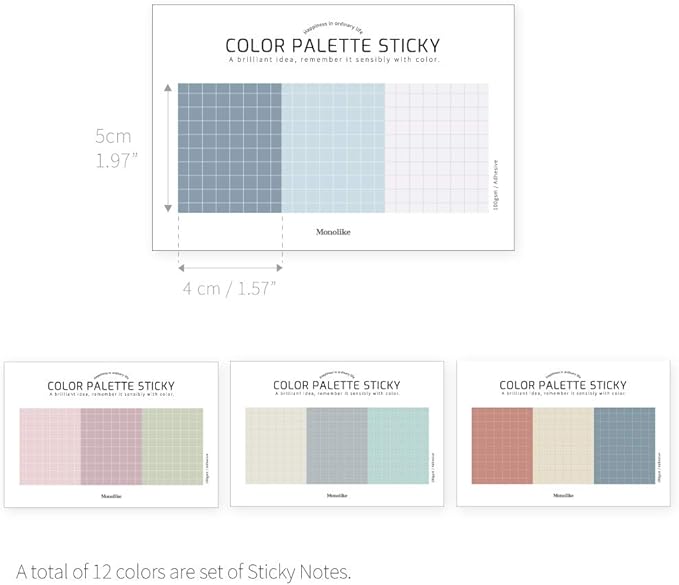 Monolike Color Palette Sticky Grid 300 D Set 4p - Self-Adhesive Memo Pad 30 Sheets