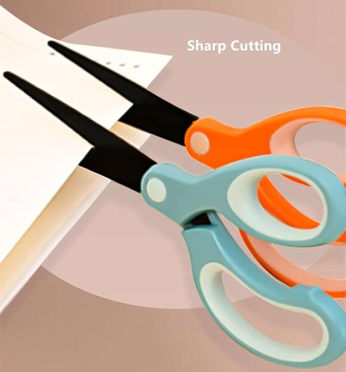 Pastel Non-Stick Scissors - All Purpose Stainless Steel Craft Shears With Soft Grip, Blunt Tip for Fabric, Kids, Office, Home, School - Left & Right Handed (1 Pack, Orange)