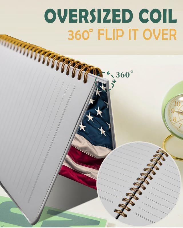 Ruled Spiral Writing Notebook,A5 Hardcover Lined College Journal for Women Girl,Strong Twin-Wire Binding with Premium Paper,8.4" X 6",Perfect for School,Office(Old American Flag)