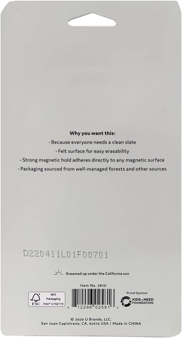 U Brands Low Odor Mini Dry Erase Markers, Medium Point, Assorted Colors, 6-Count and Magnetic Dry Erase Board Eraser