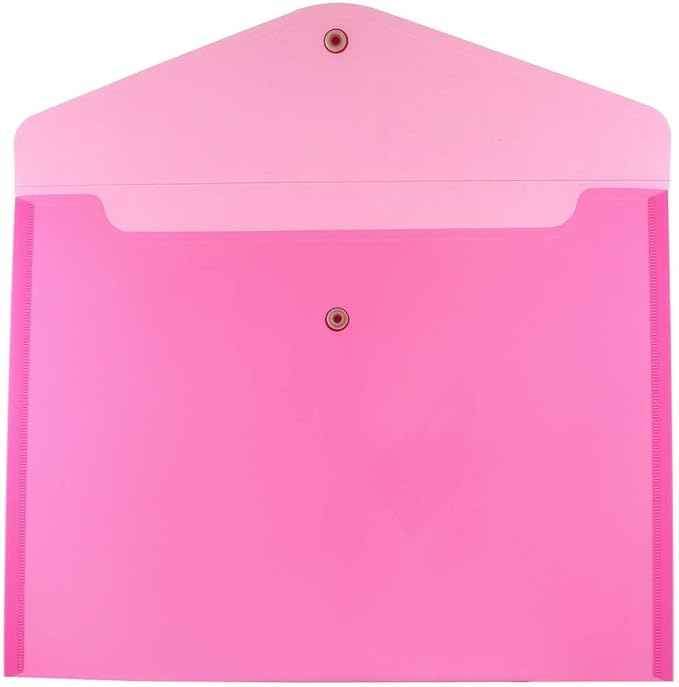 JAM PAPER Plastic Envelopes with Snap Closure - Letter Booklet - 9 3/4 x 13 - Fuchsia Pink - 12/Pack