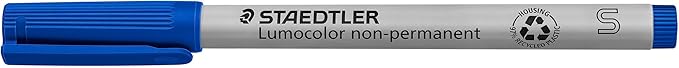 STAEDTLER Lumograph Non-Permanent Wet Erase Marker Pen, Fine Tip, Low Odor Colored Markers, Blue, 311-3