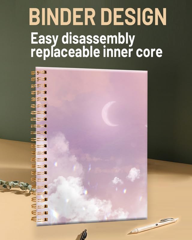 Spiral Journal Notebook for Women,A5 College Ruled Notebooks 6"x 8.4", 120 Pages (60 Sheets) Lined Journal with Premium Thick Paper,Perfect for School Office Home(Watercolor Clouds Sky)