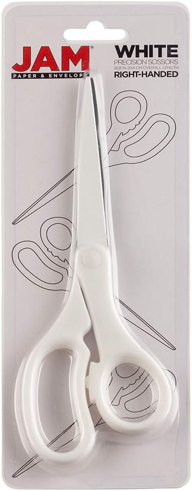 JAM PAPER Multi-Purpose Precision Scissors - 8 Inch - White - Ergonomic Handle & Stainless Steel Blades - Sold Individually