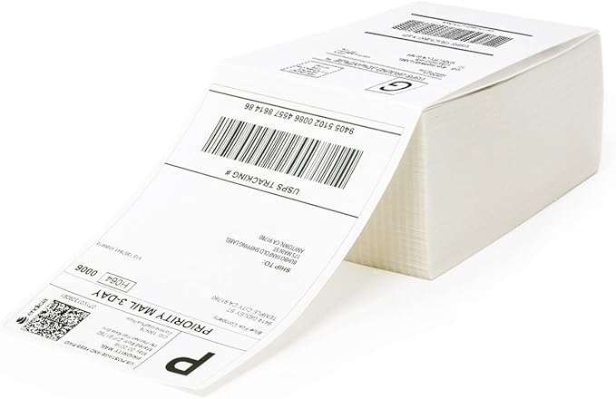 Buhbo 4" x 6" Direct Thermal Labels - Perforated BPA Free - Compatible with Zebra & Rollo Printer - Commercial Grade Shipping (500 Fanfold Labels)