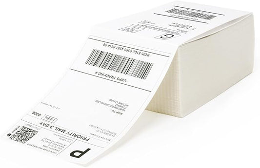 Buhbo 4" x 6" Direct Thermal Labels - Perforated BPA Free - Compatible with Zebra & Rollo Printer - Commercial Grade Shipping (500 Fanfold Labels)