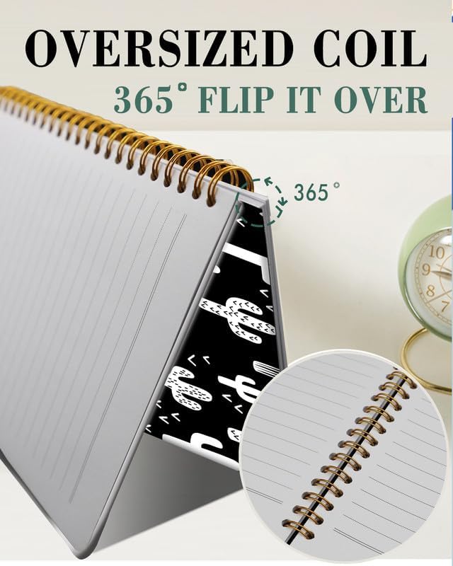 Spiral Journal Notebook,A5 Hardcover Lined Journals for Women Girl 6 x 8.3 in,120 Pages Thick Paper,Cute College Ruled Writing Notebook for Gifts Office Work School(Black White Cactus Plant)