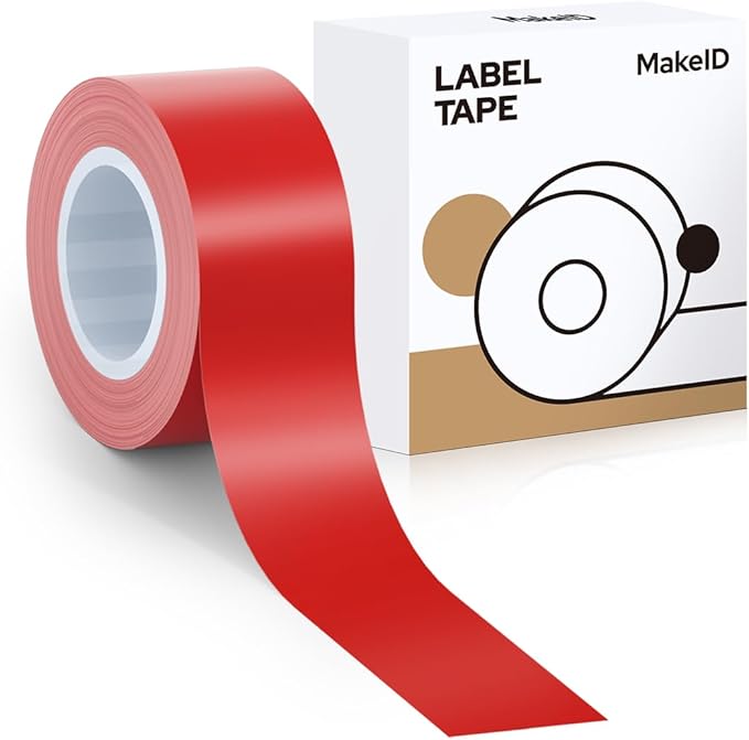 MakeID E1 Q1 Label Maker Tape Refills, 16mm x 4m (0.63" x 13') Continuous Sticker Thermal Laminated Waterproof Self-Adhesive Multipurpose Labeling Tape Replacement
