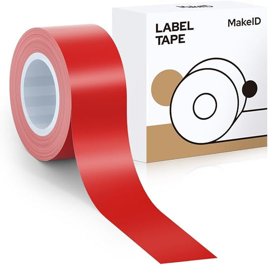 MakeID E1 Q1 Label Maker Tape Refills, 16mm x 4m (0.63" x 13') Continuous Sticker Thermal Laminated Waterproof Self-Adhesive Multipurpose Labeling Tape Replacement