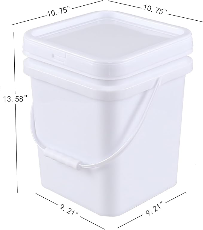 Bringer 4 Pcs 5 Gallon Square Plastic Bucket Pail with Lid, White Utility Square Food Storage Pail