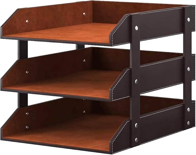 Leather Desk Organizer, NIFIVE 3-Tier Stackable Document Tray, Perfect Desktop Organization Holder for Files, Folder, Stationery, Magazine, Newspaper, Mail, Office Supplies (Brown)