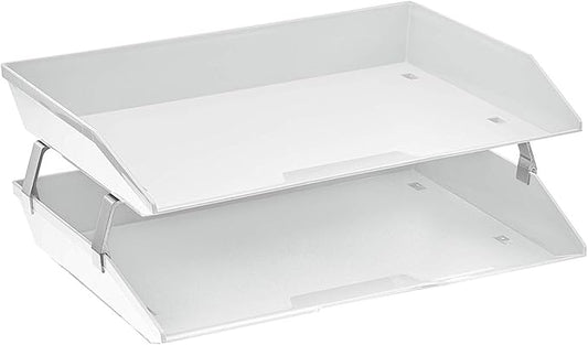 Acrimet Facility 2 Tier Letter Tray, Side Load, Letter Size/A4, Desktop File Organizer, Plastic (White Color)