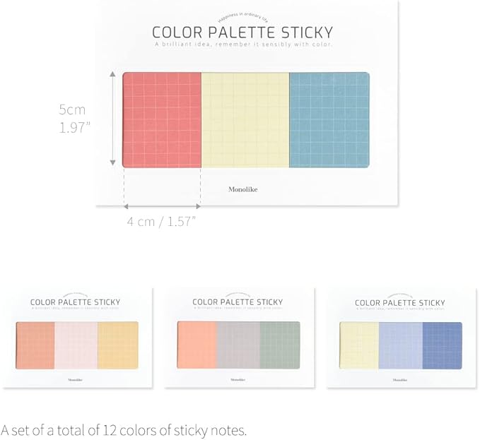 Monolike Color Palette Sticky Grid 300 A Set 4p - Self-Adhesive Memo Pad 30 Sheets