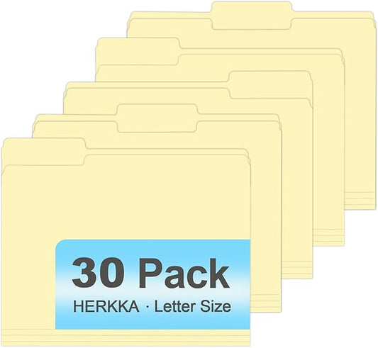 Manila Folders, HERKKA 30 Pack 1/3 Cut Tab File Folders, Manila Folders 8.5 x 11 Designed for Office and Classroom Use, Letter Size