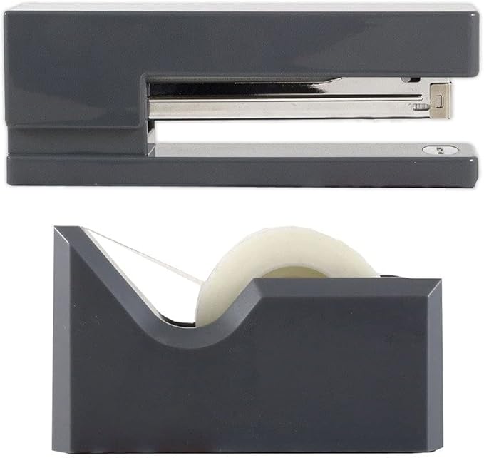 JAM PAPER Office & Desk Sets - 1 Stapler & 1 Tape Dispenser - Grey - 2/Pack