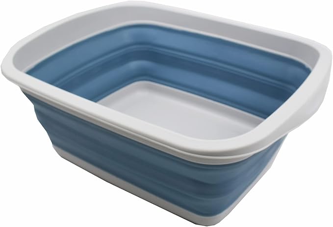 SAMMART 10L (2.6 Gallon) Collapsible Tub-Foldable Dish Tub-Portable Washing Basin-Space Saving Plastic Washtub (Grey/Steel Blue, 1)