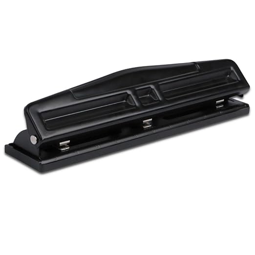 Always23 3 Hole Punch, Heavy Duty, 12-Sheet Three-Hole Punch, Padded Handle, Black.
