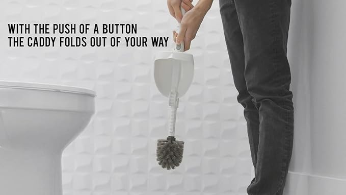 ELYPRO Toilet Brush with Holder – Drip-Free Hygienic Bathroom Scrubber with No-Drip Caddy, Built-in Spout, Fast-Drying Ventilated Design, Compact Toilet Cleaner for RV, Boat, Home – White