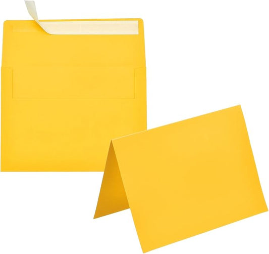 PATIKIL 50Pack Golden 5x7 Blank Cards and Envelopes, Self Seal A7 Envelopes with Folded Cardstock Small for Greeting Cards Wedding Greeting Birthday Invitations Letter Mailing
