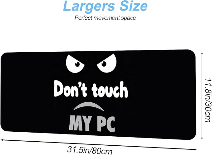 Large Gaming Mouse Pad – 31.5" x 11.8" Extended Desk Mat with Don't Touch My PC Angry Cartoon Design – Funny Non-Slip Mousepad for Gamers & Office Use