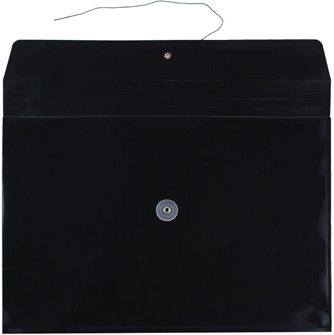 JAM PAPER Plastic Envelopes with Button & String Tie Closure - Legal Booklet - 9 3/4 x 14 1/2 - Black - 3/Pack