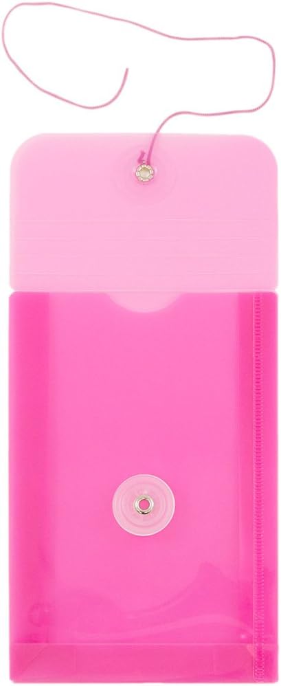 JAM PAPER Plastic Envelopes with Button & String Tie Closure - 4 1/4 x 6 1/4 - Fuchsia Pink - 12/Pack