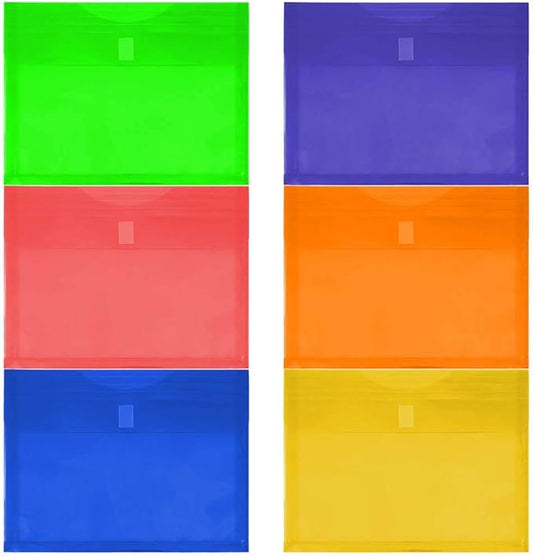 JAM PAPER Plastic Expansion Envelopes with Hook & Loop Closure - Letter Booklet - 9 3/4 x 13 with 1 Inch Expansion - Assorted Colors - 6/Pack