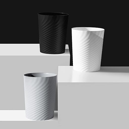 UUJOLY Plastic Small Trash Can Wastebasket, Garbage Container Basket for Bathrooms, Laundry Room, Kitchens, Offices, Kids Rooms, Dorms, 1.8 Gallon, White, 3 Pack