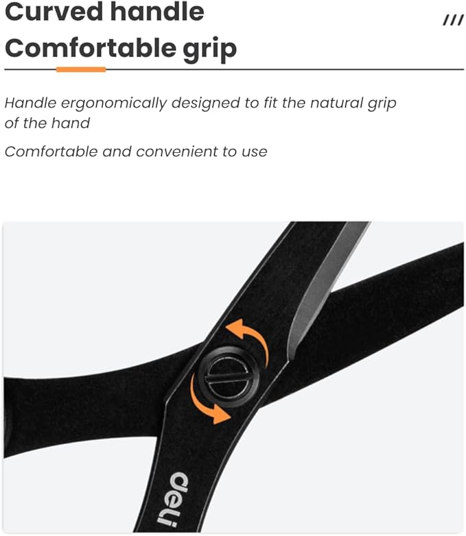 Deli Non-Stick Scissors, 8 Inch Stainless Steel Blades with Soft Grip Handles, Black/White Office Scissors for Paper, Fabric, Craft, Home & School Use (1 Pack)