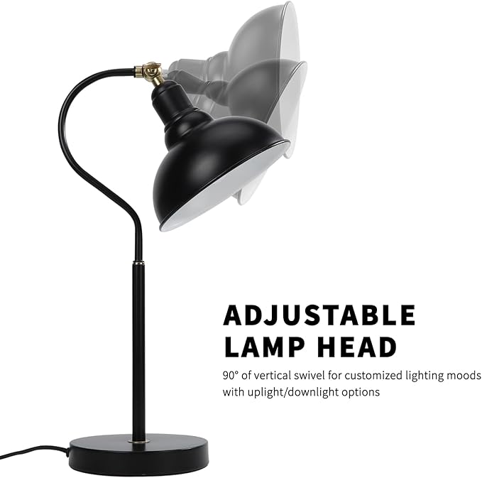 Black Desk Lamp with 59” Plug in Cord On/Off Switch, Adjustable Table Lamp for Bedroom, Coffee, Dorm Lighting Decor (E14 Bulbs not Included)