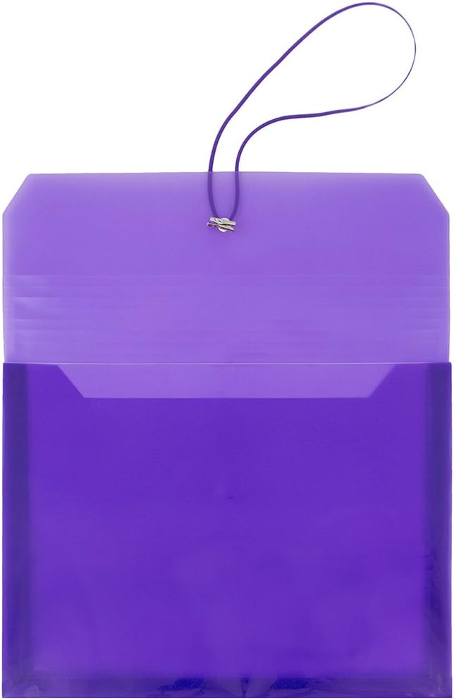 JAM PAPER Plastic Expansion Envelopes with Elastic Band Closure - Letter Booklet - 9 3/4 x 13 with 2.5 Inch Expansion - Purple - 12/Pack