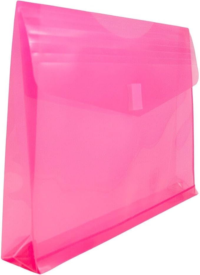JAM PAPER Plastic Expansion Envelopes with Hook & Loop Closure - Letter Booklet - 9 3/4 x 13 with 2 Inch Expansion - Fuchsia Pink - 3/Pack
