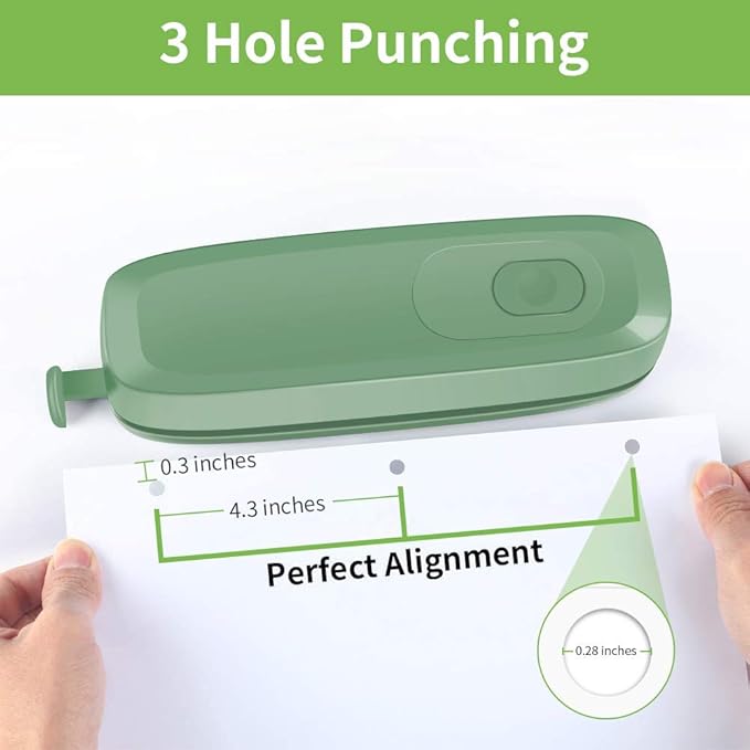 AFMAT HP10 Electric 3 Hole Punch, Three Hole Punch Heavy Duty, 20-Sheet Punch Capacity, AC or Battery Operated, Effortless Punching, Long Lasting Paper Punch for Office, School, Studio, Green
