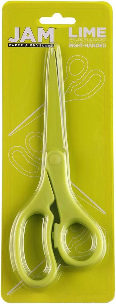 JAM PAPER Multi-Purpose Precision Scissors - 8 Inch - Neon Lime Green - Ergonomic Handle & Stainless Steel Blades - Sold Individually
